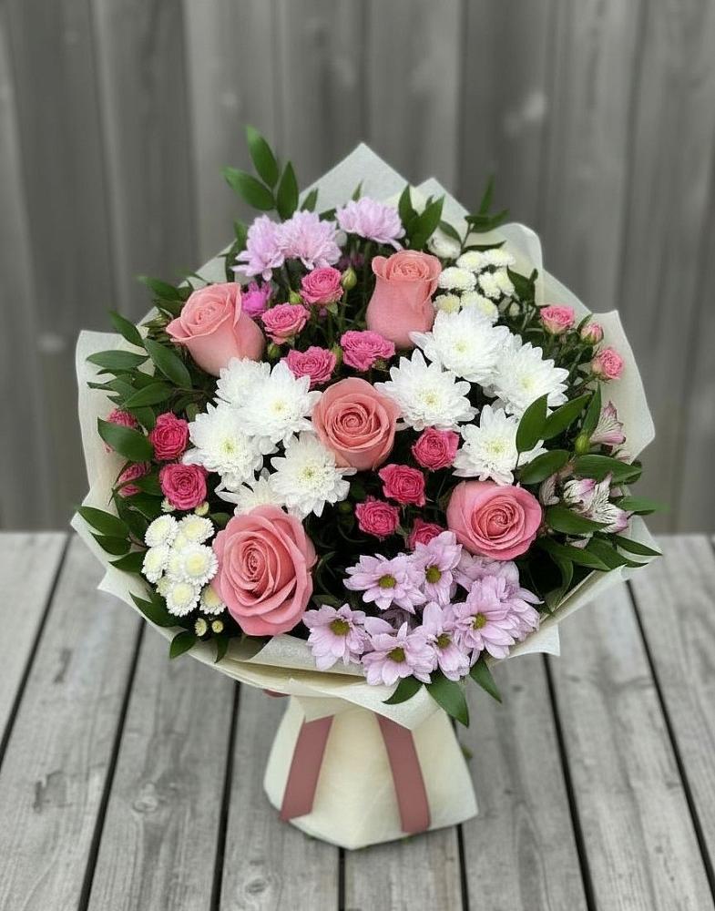 Букет цветов из: Альстромерии, Гвоздики, Розы и Хризантемы в Камышлове Свердловская область