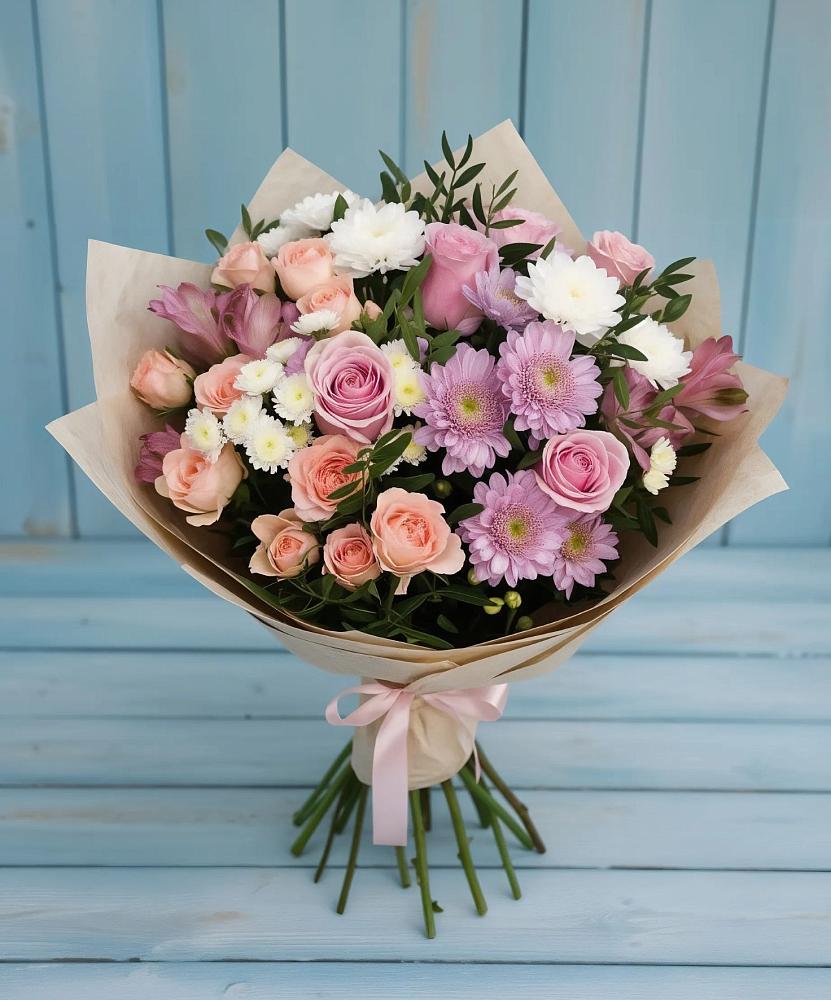 Букет цветов из: Хризантемы, Розы и Альстромерии в Камышлове Свердловская область