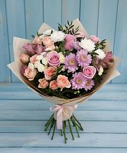 Букет цветов из:  Хризантемы, Розы и Альстромерии в Камышлове Свердловская область