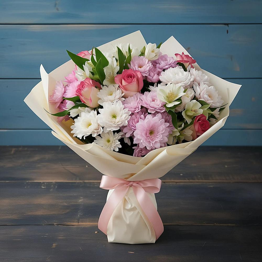 Букет цветов из: Хризантемы, Альстромерии и Розы в Камышлове Свердловская область